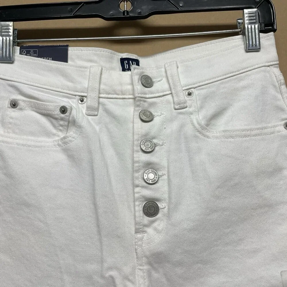 Gap High Rise Cigarette Slim Straight Women’s 2/26 White Stretch Ankle Jeans